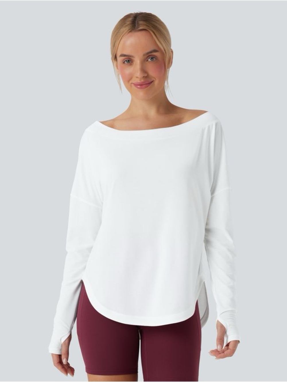 HALARA Cloudful Air White One-Shoulder Long Sleeve Quick-Dry Thumbhole Yoga Top